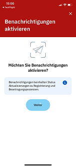 Screenshot der App mit einem Hinwis zur Aktivierung von Benachrichtigungen. Screenshot der App mit einem Hinwis zur Aktivierung von Benachrichtigungen.